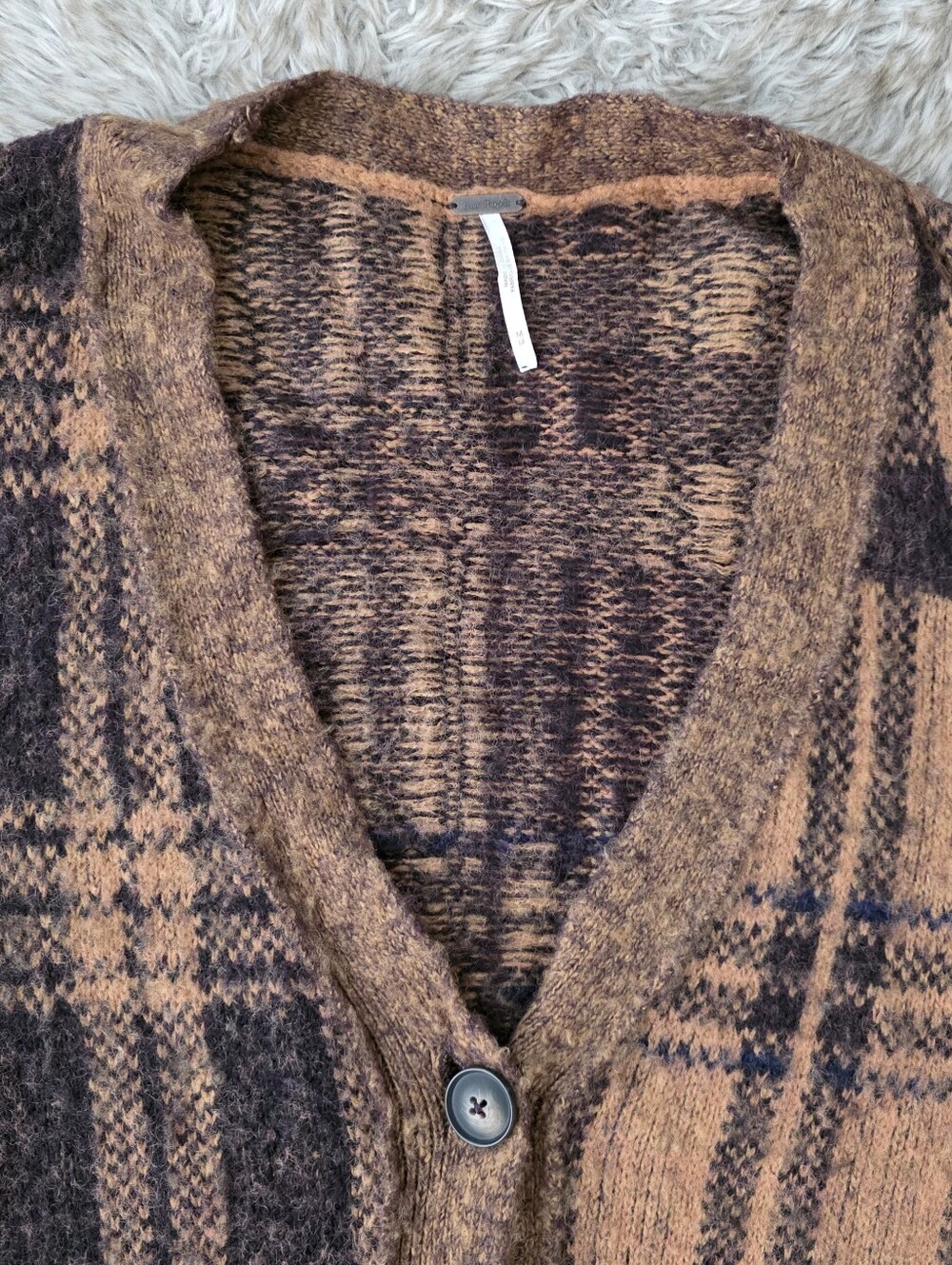 Free People Sepia Plaid Cardigan Brown Half And Half Women's Size Medium - Picture 5 of 11
